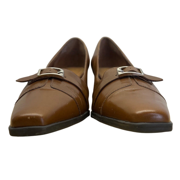 Naturalizer Women’s Brown Leather With Buckle Detail Heeled Loafers Size 10W