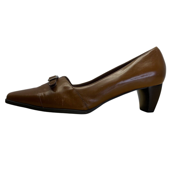 Naturalizer Women’s Brown Leather With Buckle Detail Heeled Loafers Size 10W