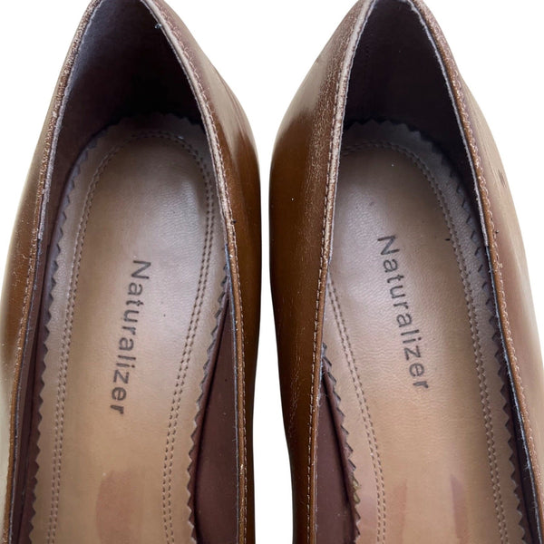 Naturalizer Women’s Brown Leather With Buckle Detail Heeled Loafers Size 10W