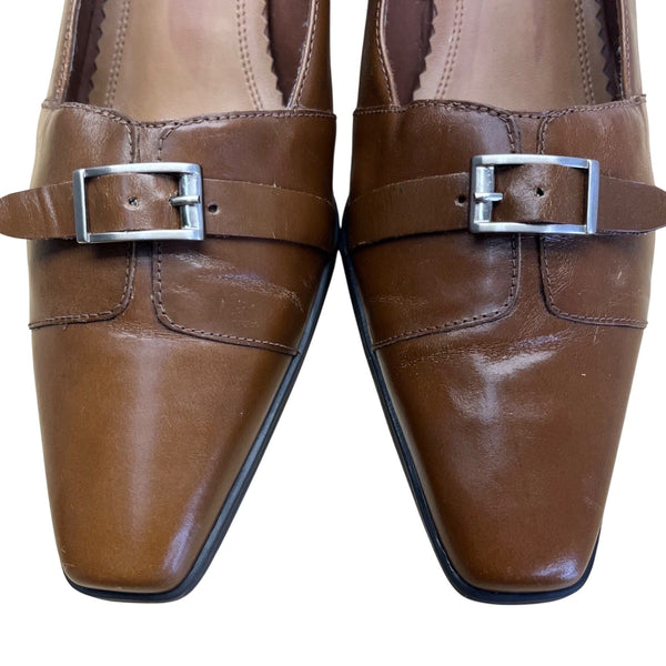 Naturalizer Women’s Brown Leather With Buckle Detail Heeled Loafers Size 10W