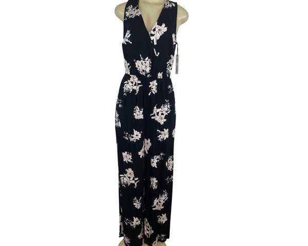 BB Dakota Womens Black Floral Sleeveless Jumpsuit With Tie Back Size Medium- New