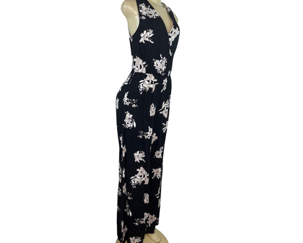 BB Dakota Womens Black Floral Sleeveless Jumpsuit With Tie Back Size Medium- New