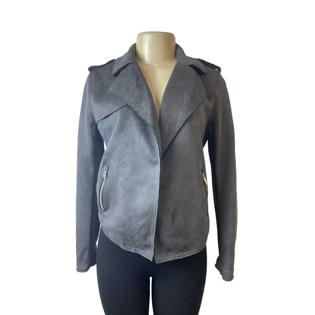 Tahari Women's Carbon Sky Faux Leather Cropped Jacket Sz S/P