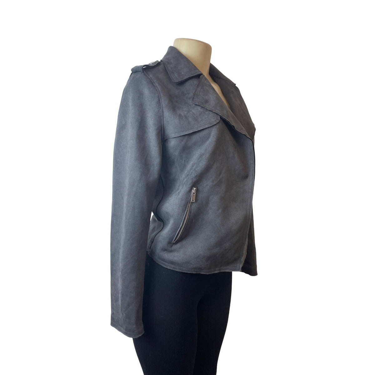 Tahari Women's Carbon Sky Faux Leather Cropped Jacket Sz S/P