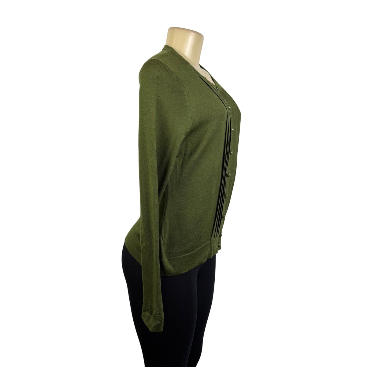 Talbots Womens Olive Green Merino Cardigan Sweater Pure Wool Button Front Size M