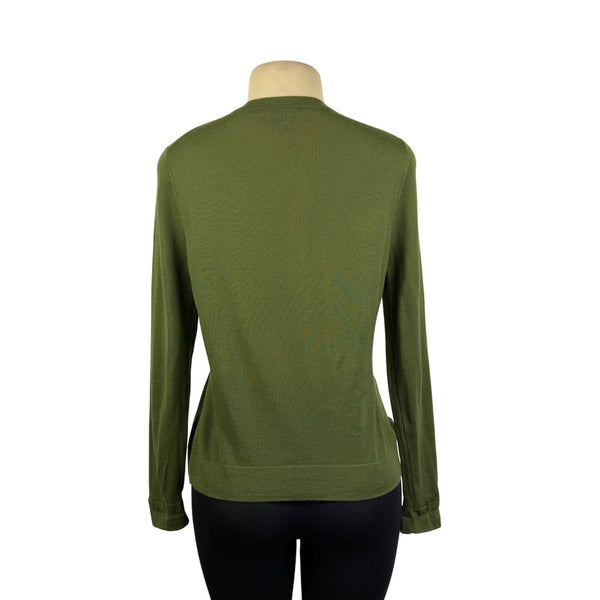 Talbots Womens Olive Green Merino Cardigan Sweater Pure Wool Button Front Size M