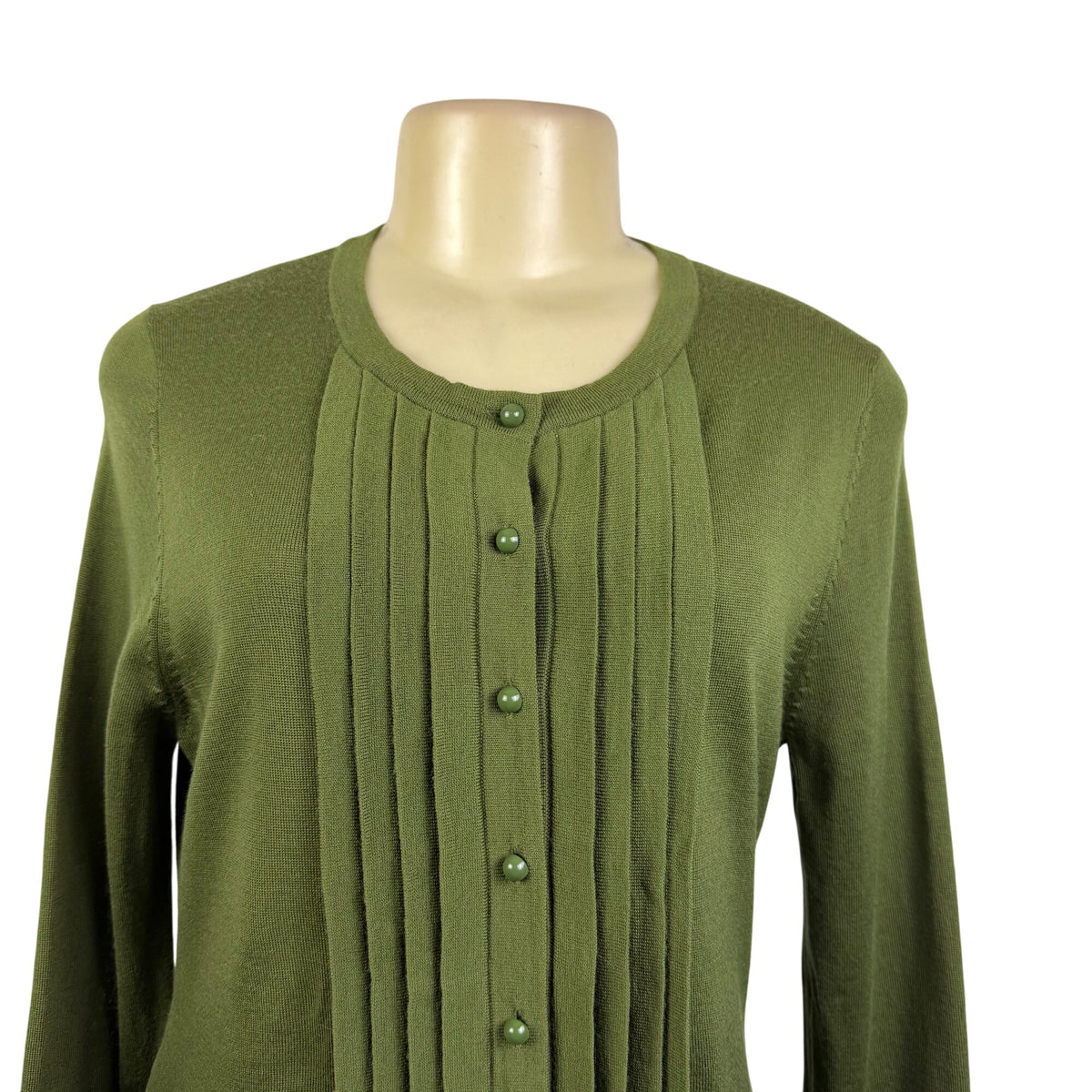 Talbots Womens Olive Green Merino Cardigan Sweater Pure Wool Button Front Size M