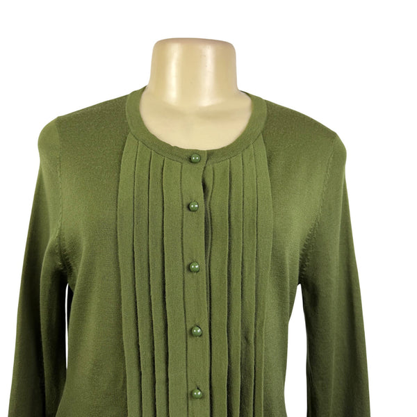 Talbots Womens Olive Green Merino Cardigan Sweater Pure Wool Button Front Size M