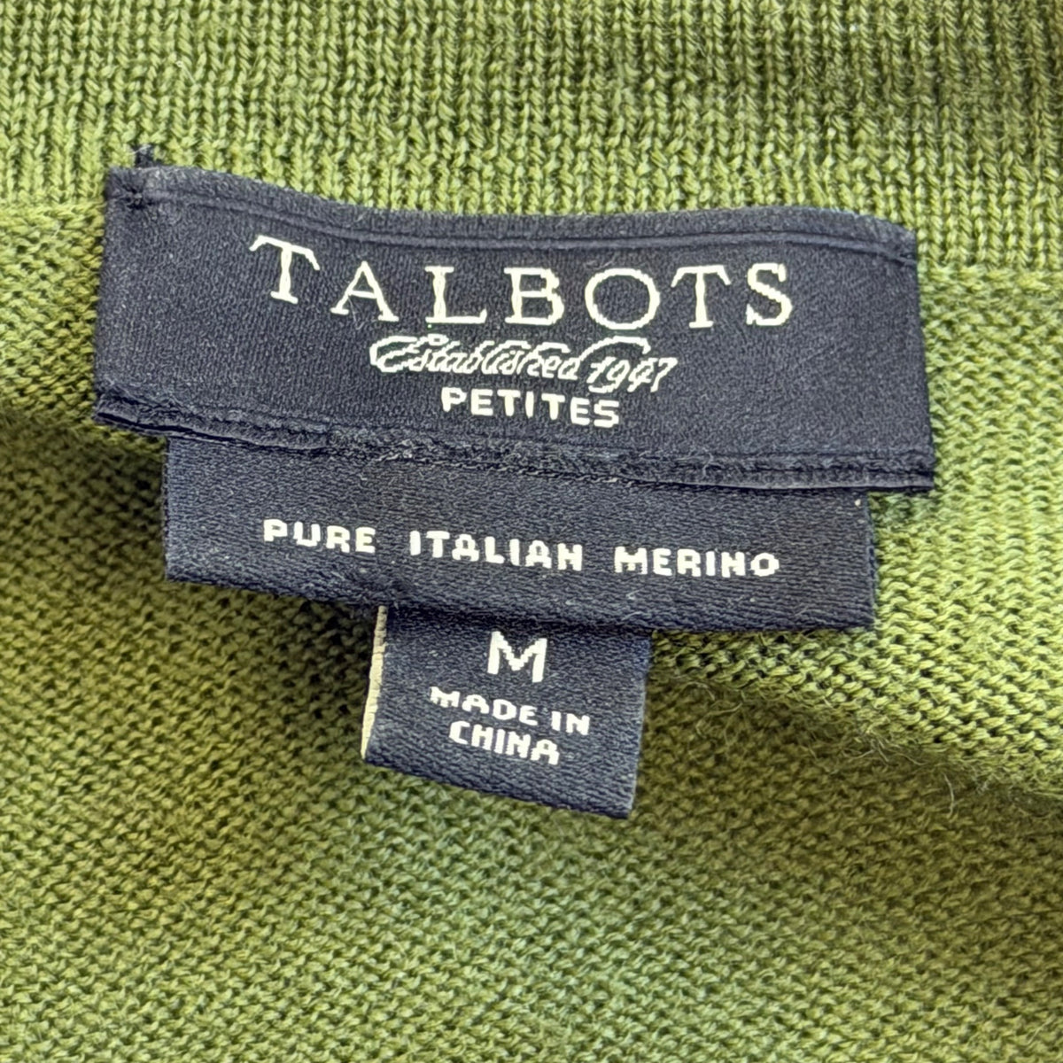 Talbots Womens Olive Green Merino Cardigan Sweater Pure Wool Button Front Size M