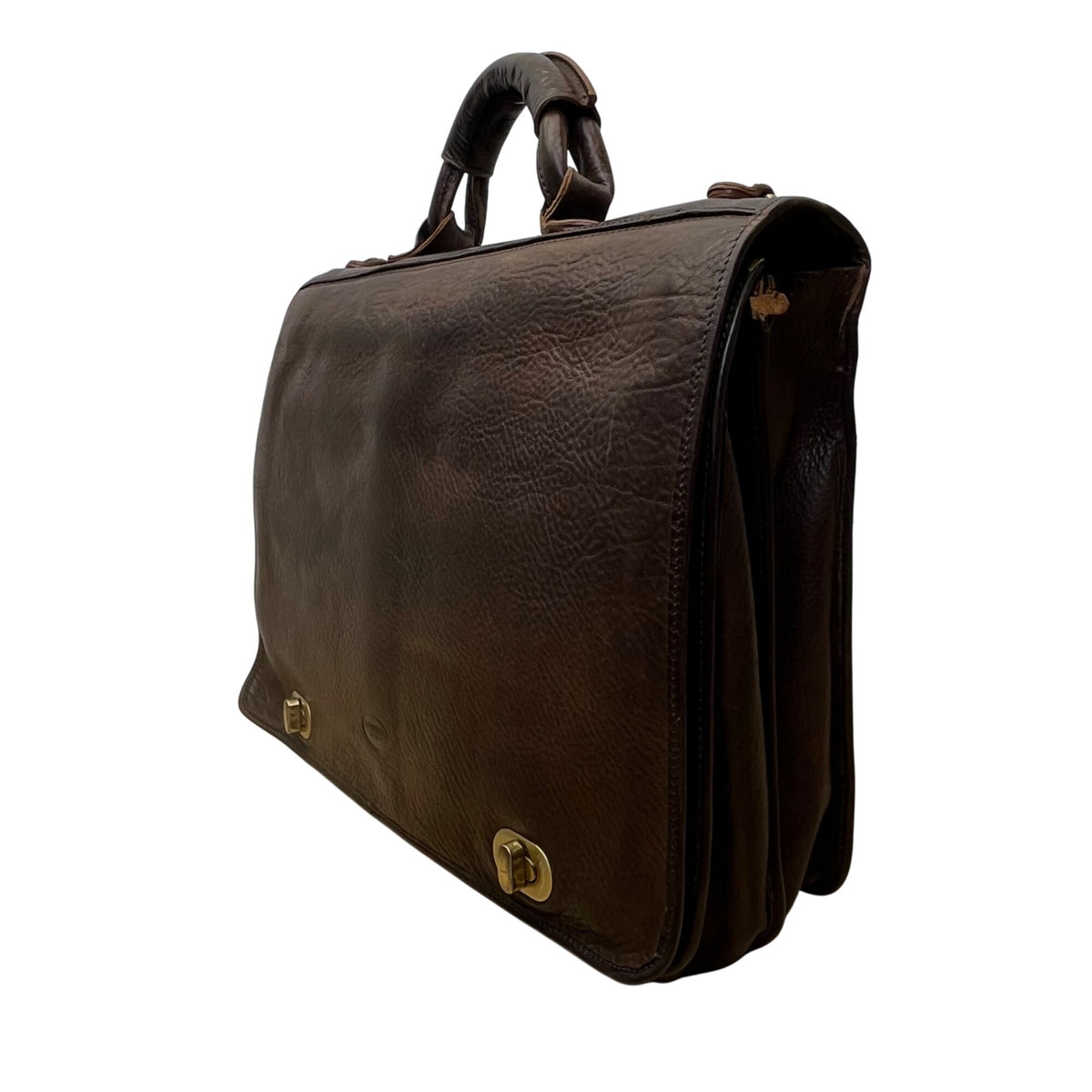 Vintage Roberto Firenze Men’s Brown Leather Briefcase With Dual Brass Clasps