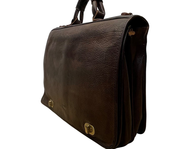 Vintage Roberto Firenze Men’s Brown Leather Briefcase With Dual Brass Clasps