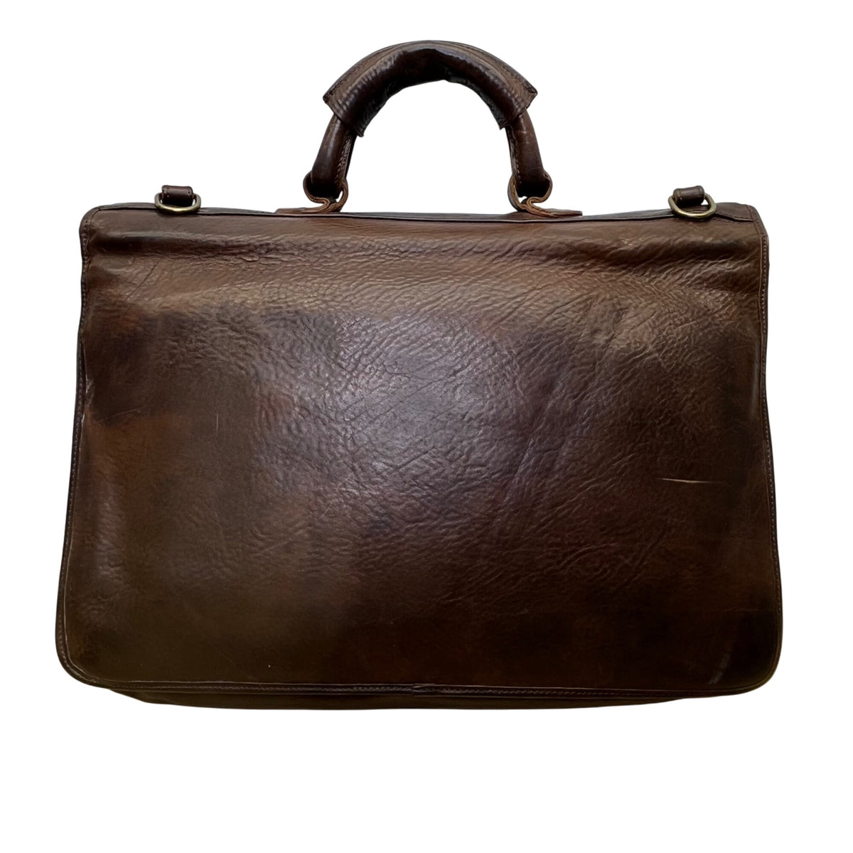 Vintage Roberto Firenze Men’s Brown Leather Briefcase With Dual Brass Clasps