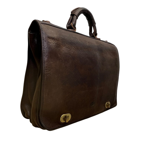 Vintage Roberto Firenze Men’s Brown Leather Briefcase With Dual Brass Clasps
