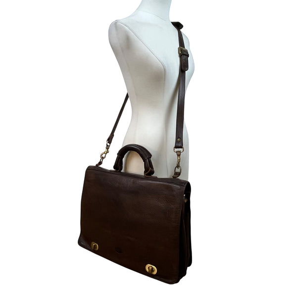 Vintage Roberto Firenze Men’s Brown Leather Briefcase With Dual Brass Clasps