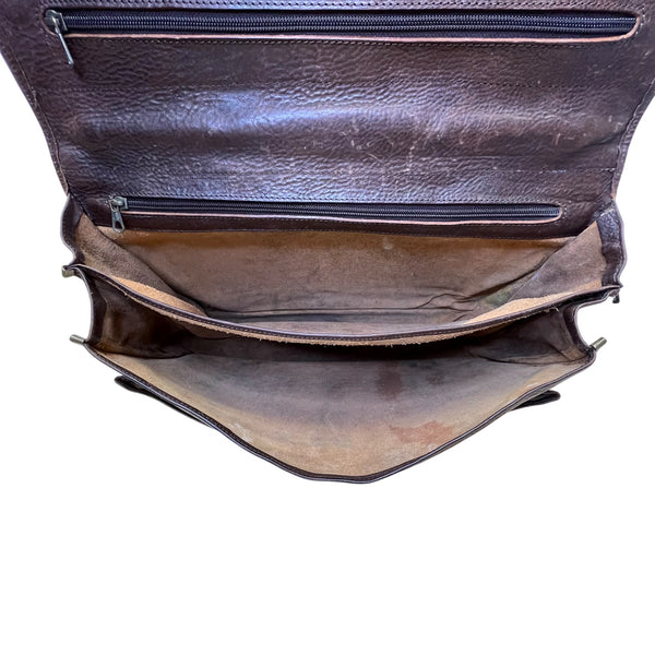 Vintage Roberto Firenze Men’s Brown Leather Briefcase With Dual Brass Clasps
