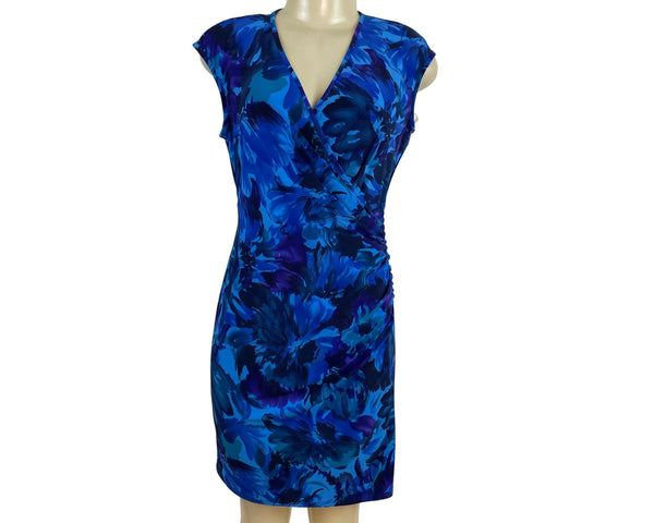 Chaps Womens Blue Floral Sleeveless V-Neck Wrap Dress PM - New