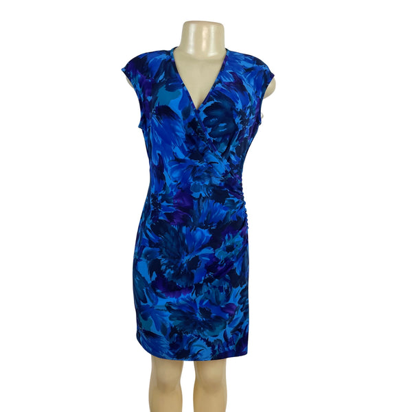 Chaps Womens Blue Floral Sleeveless V-Neck Wrap Dress PM - New