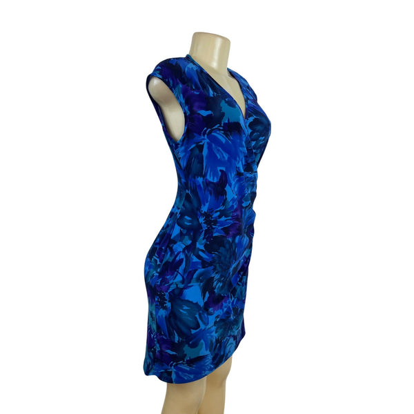 Chaps Womens Blue Floral Sleeveless V-Neck Wrap Dress PM - New