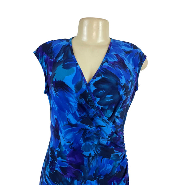 Chaps Womens Blue Floral Sleeveless V-Neck Wrap Dress PM - New