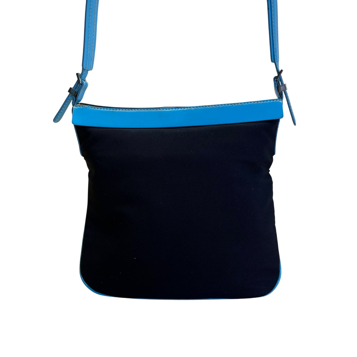 Tod’s Black & Blue Nylon Leather Trim With Silver Turn Lock Crossbody Bag
