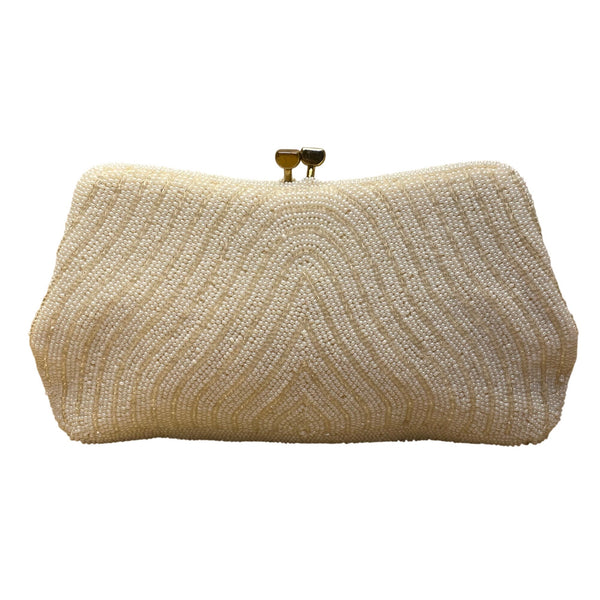 Vintage Women’s Ivory Beaded Made in Japan Kiss Lock Evening Clutch