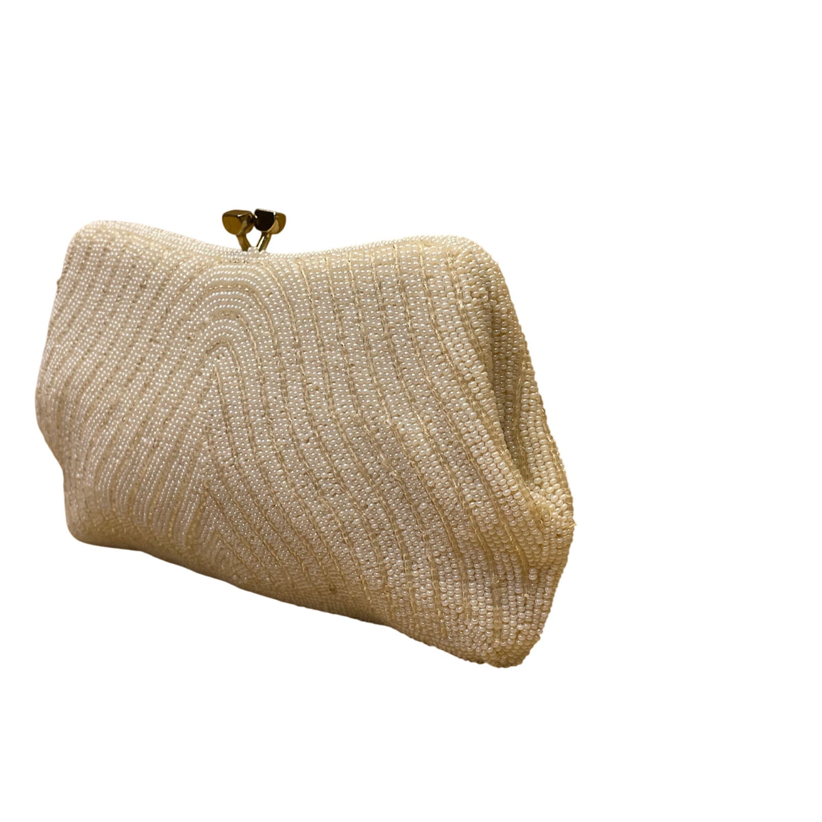 Vintage Women’s Ivory Beaded Made in Japan Kiss Lock Evening Clutch