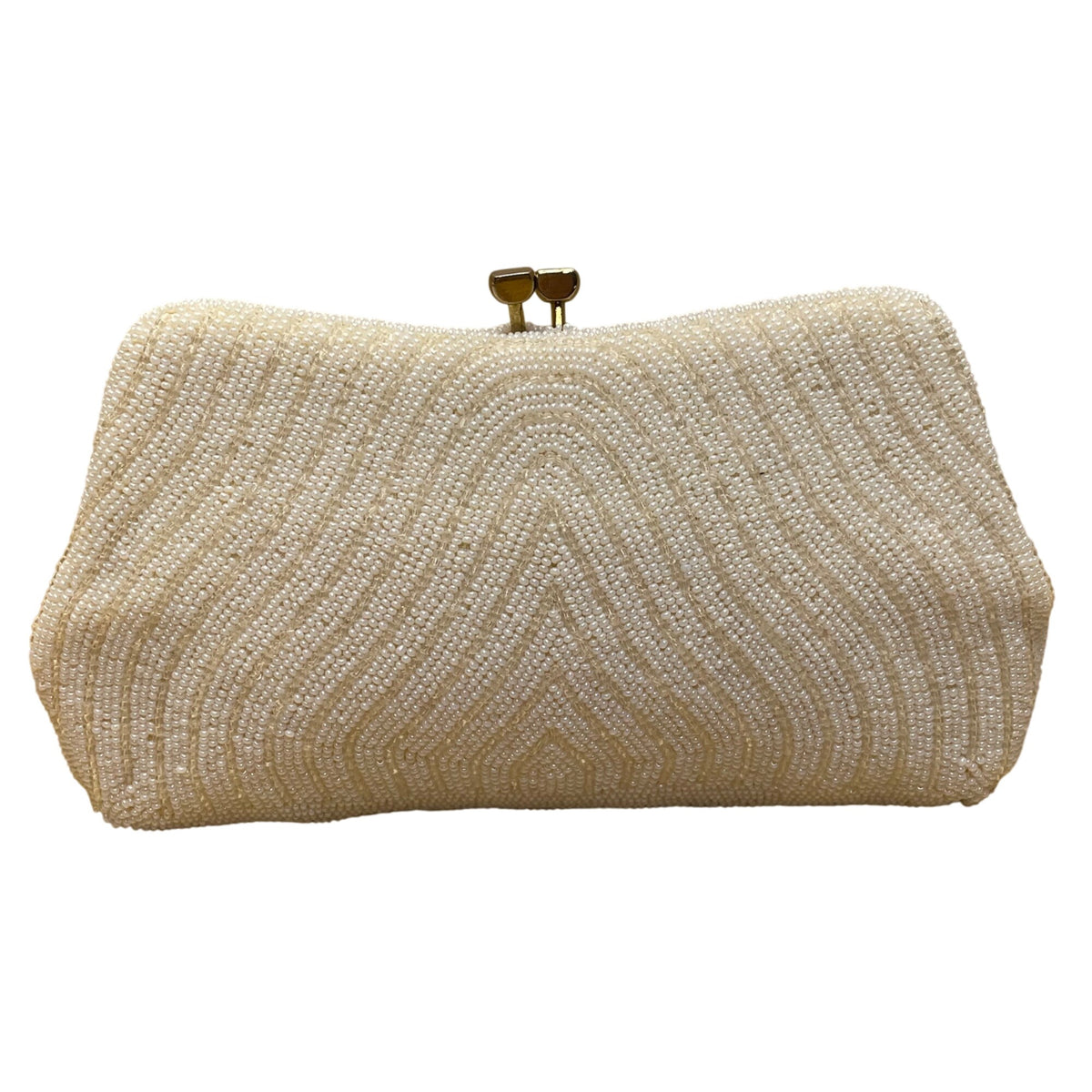 Vintage Women’s Ivory Beaded Made in Japan Kiss Lock Evening Clutch
