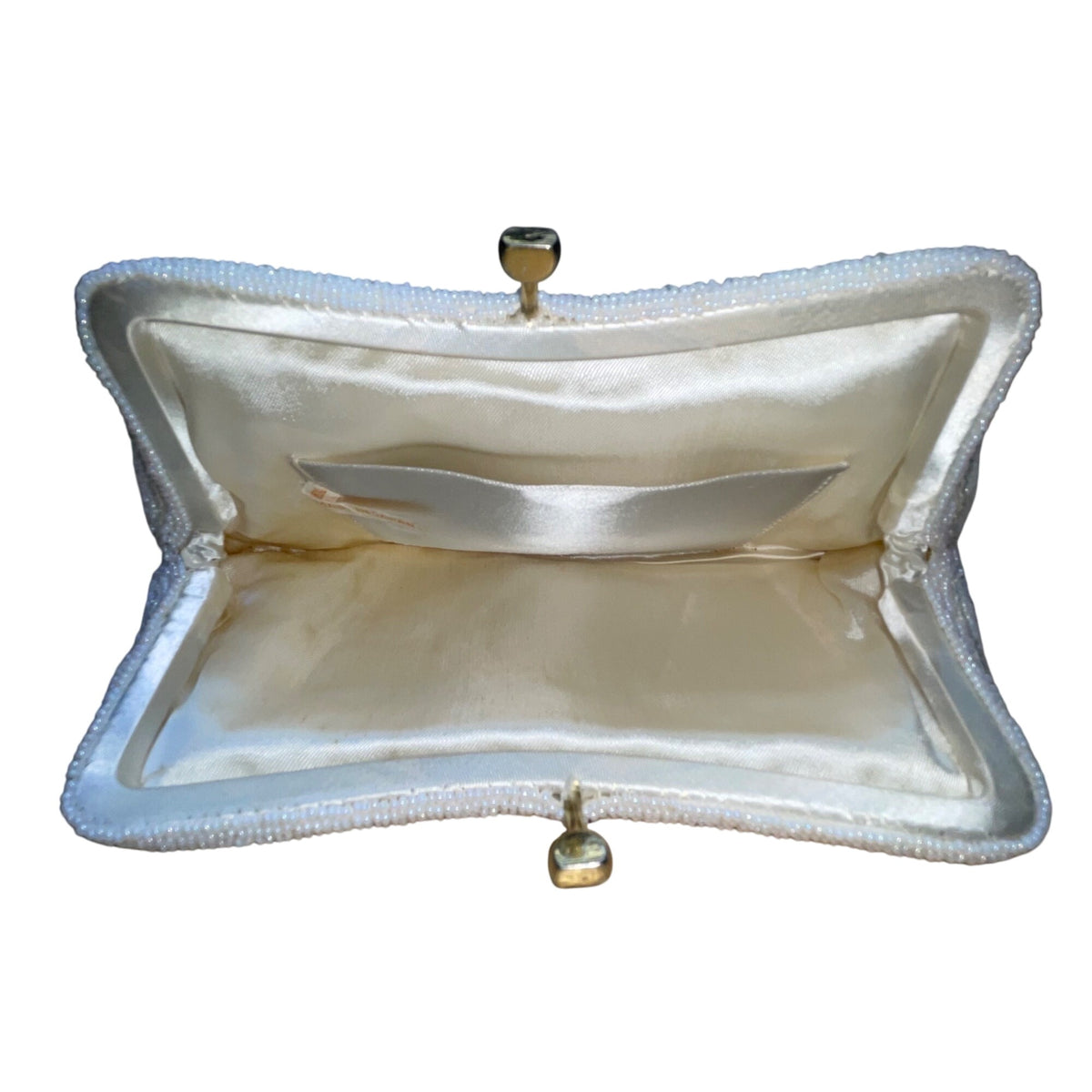 Vintage Women’s Ivory Beaded Made in Japan Kiss Lock Evening Clutch