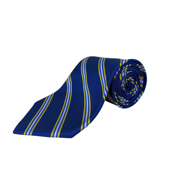 Brooks Brothers Mens Blue Silk Striped Neck Tie Yellow Accents Classic 57" Long