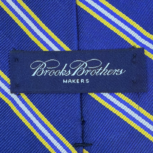 Brooks Brothers Mens Blue Silk Striped Neck Tie Yellow Accents Classic 57" Long