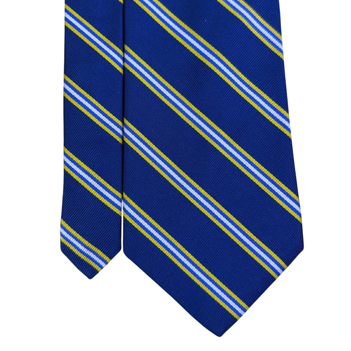 Brooks Brothers Mens Blue Silk Striped Neck Tie Yellow Accents Classic 57" Long