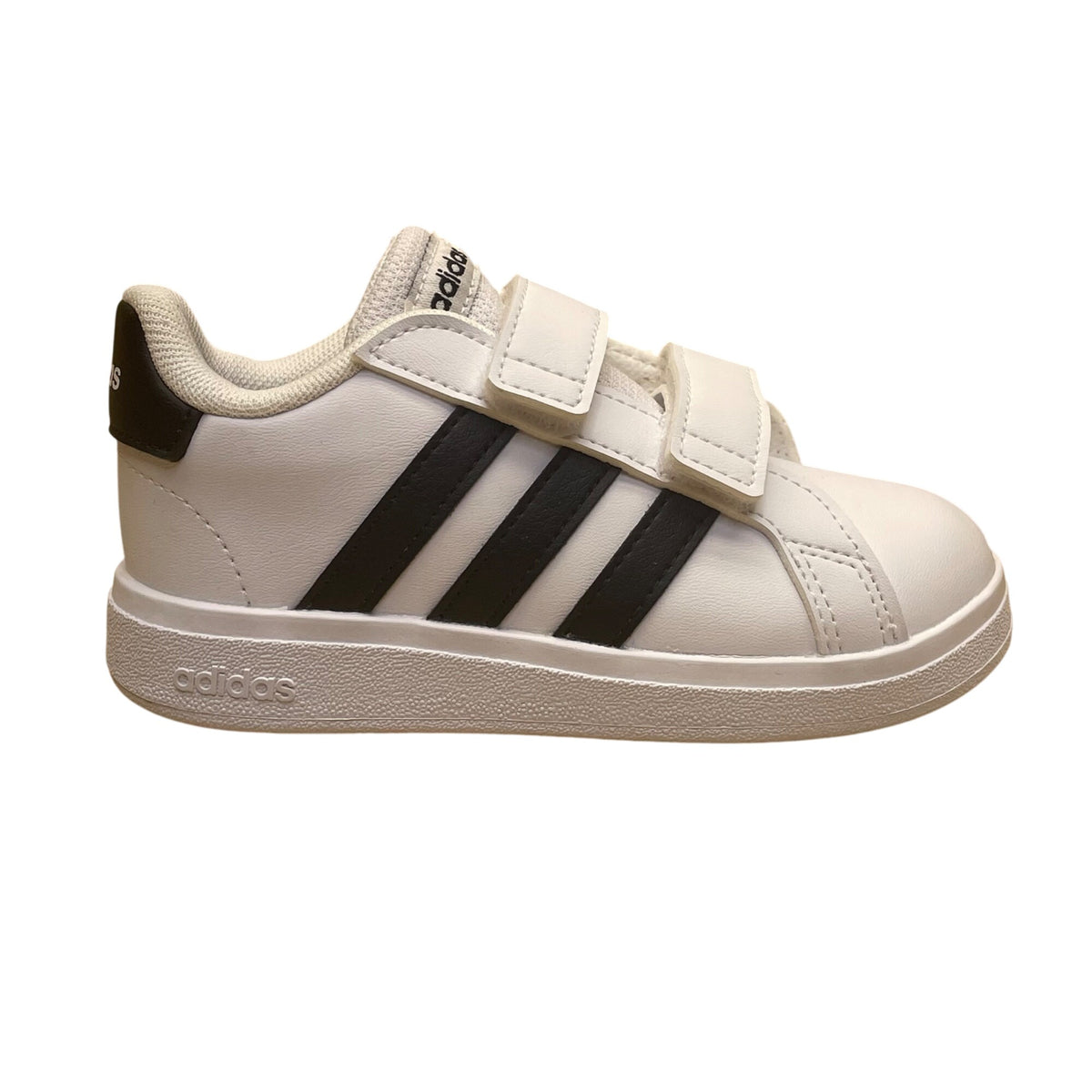 Adidas Kids White/Black Synthetic Adhesive Grand Court 2.0 CF Sneakers Size 8.5K