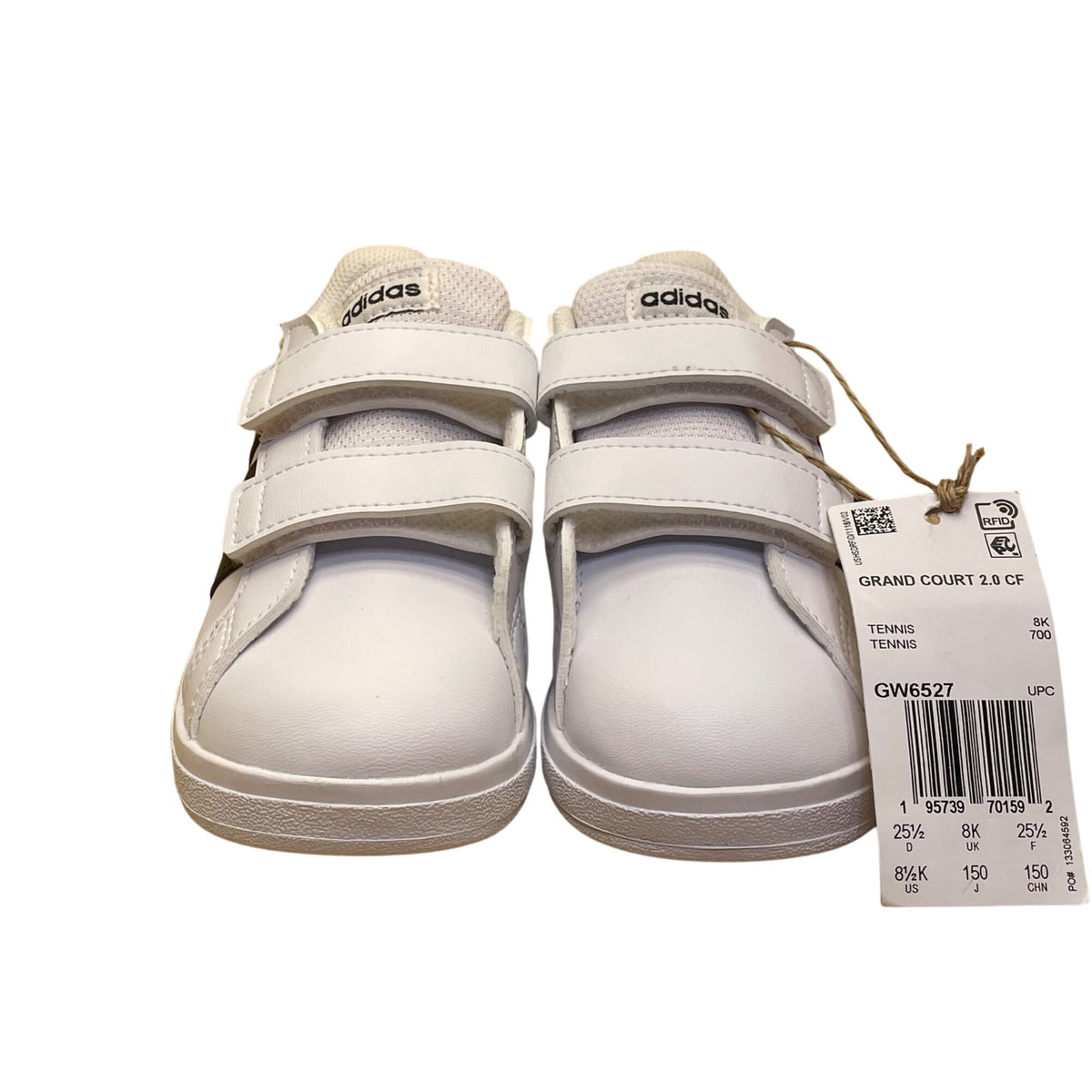 Adidas Kids White/Black Synthetic Adhesive Grand Court 2.0 CF Sneakers Size 8.5K