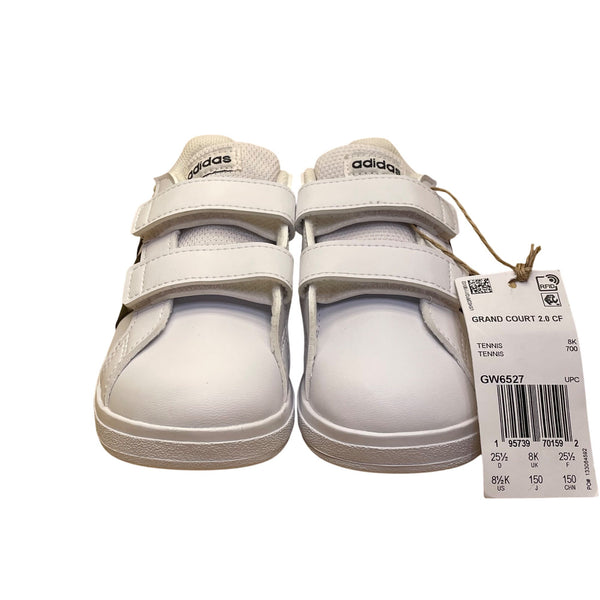 Adidas Kids White/Black Synthetic Adhesive Grand Court 2.0 CF Sneakers Size 8.5K