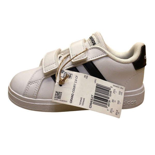 Adidas Kids White/Black Synthetic Adhesive Grand Court 2.0 CF Sneakers Size 8.5K