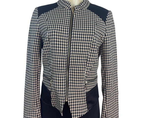 White House Black Market Houndstooth Pattern Womens Zip-Up Jacket Size 4
