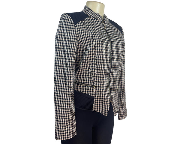 White House Black Market Houndstooth Pattern Womens Zip-Up Jacket Size 4