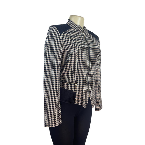 White House Black Market Houndstooth Pattern Womens Zip-Up Jacket Size 4