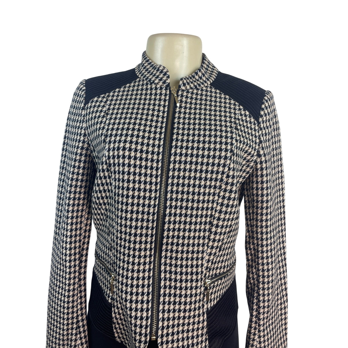 White House Black Market Houndstooth Pattern Womens Zip-Up Jacket Size 4