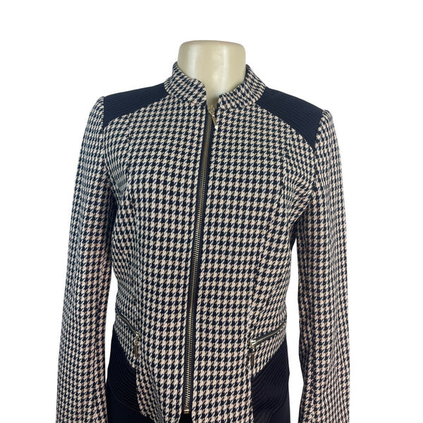 White House Black Market Houndstooth Pattern Womens Zip-Up Jacket Size 4