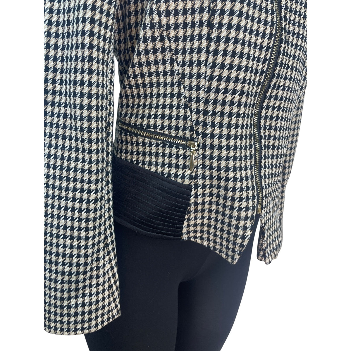 White House Black Market Houndstooth Pattern Womens Zip-Up Jacket Size 4
