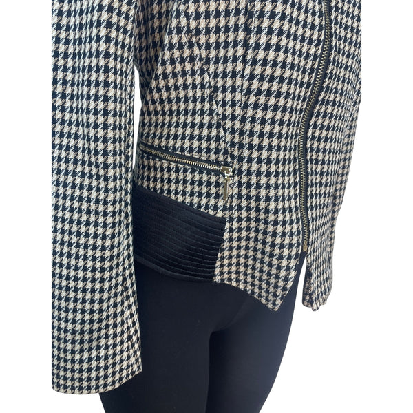 White House Black Market Houndstooth Pattern Womens Zip-Up Jacket Size 4