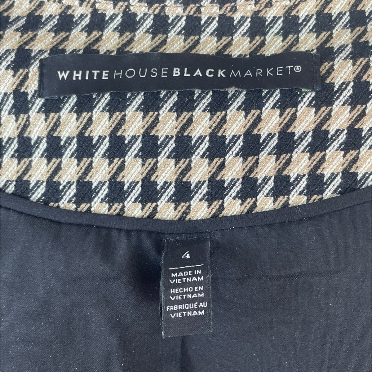 White House Black Market Houndstooth Pattern Womens Zip-Up Jacket Size 4