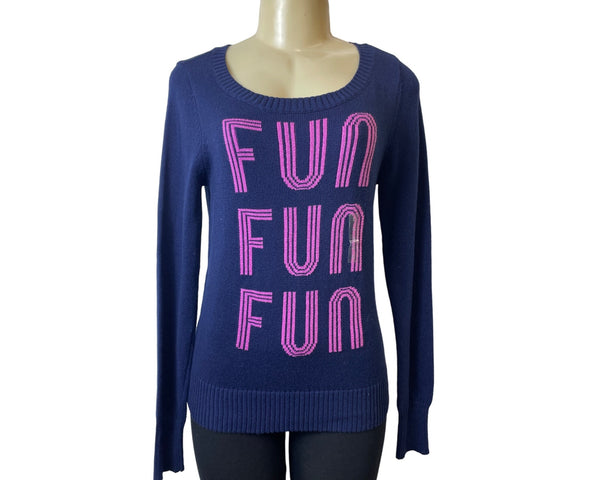 Arizona Jean Women's Navy Blue Fun x3 Graph Log Sleeve Sweatshirt Sz L- NWT