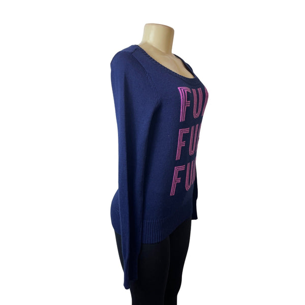 Arizona Jean Women's Navy Blue Fun x3 Graph Log Sleeve Sweatshirt Sz L- NWT