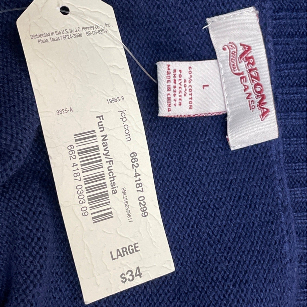 Arizona Jean Women's Navy Blue Fun x3 Graph Log Sleeve Sweatshirt Sz L- NWT