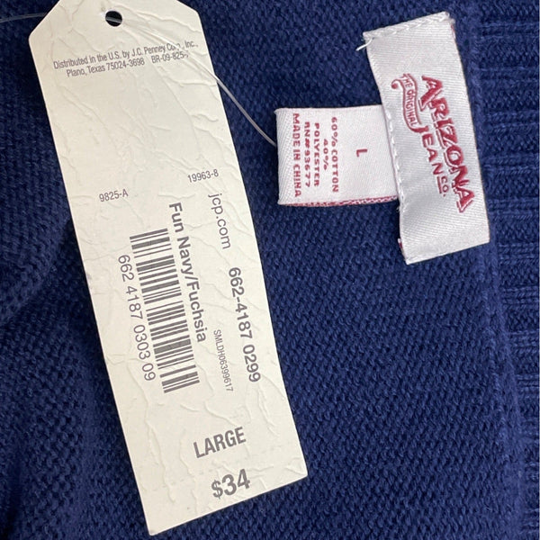 Arizona Jean Women's Navy Blue Fun x3 Graph Log Sleeve Sweatshirt Sz L- NWT