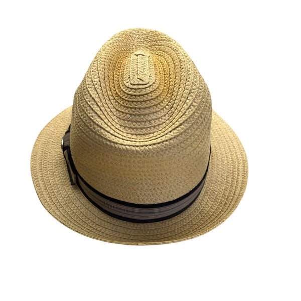 Mens Dorfman Pacific Co. Straw Fedora Hat With Black & Beige Striped Band