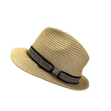 Mens Dorfman Pacific Co. Straw Fedora Hat With Black & Beige Striped Band