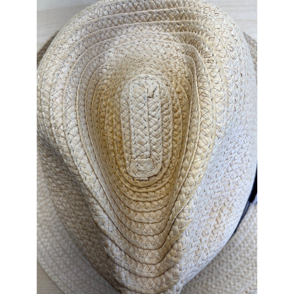 Mens Dorfman Pacific Co. Straw Fedora Hat With Black & Beige Striped Band